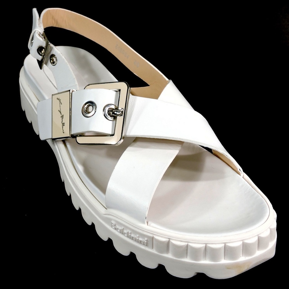 Baldinini 🇮🇹 White Leather Comfort Flats Sandals - Picture 3 of 7